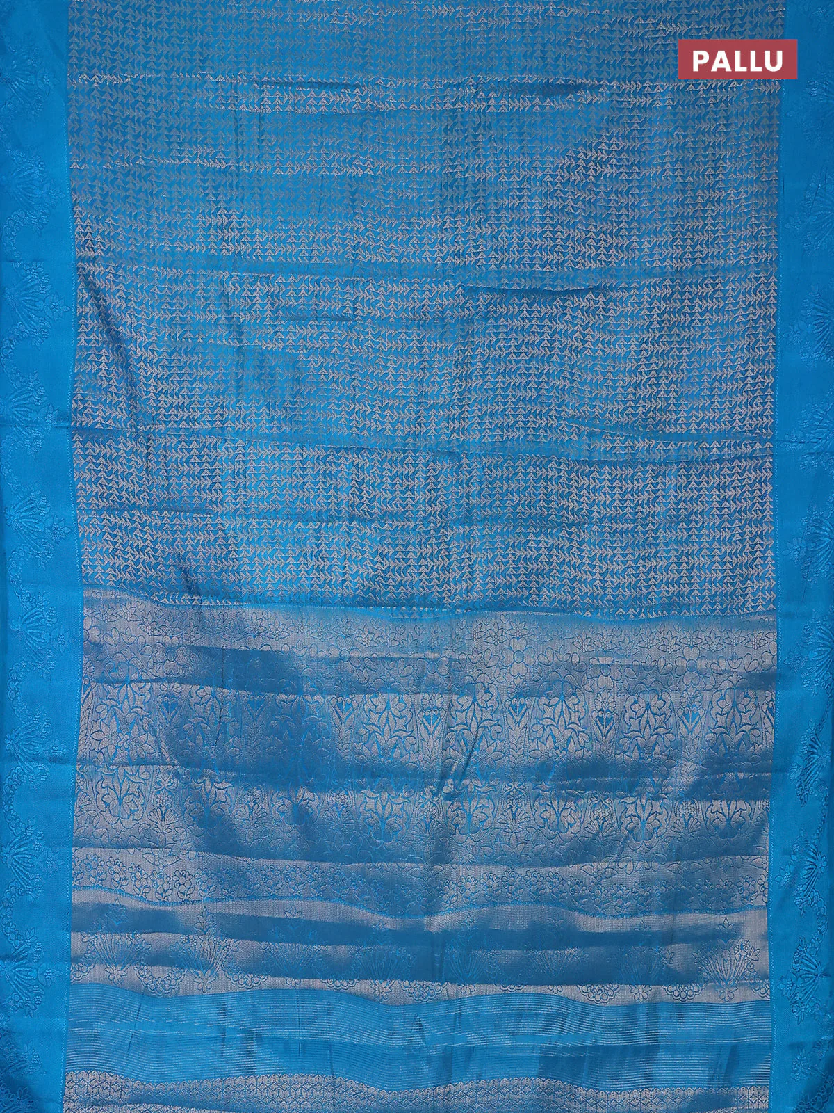 Semi raw silk saree cs blue with allover zari weaves and simple border - Image 3