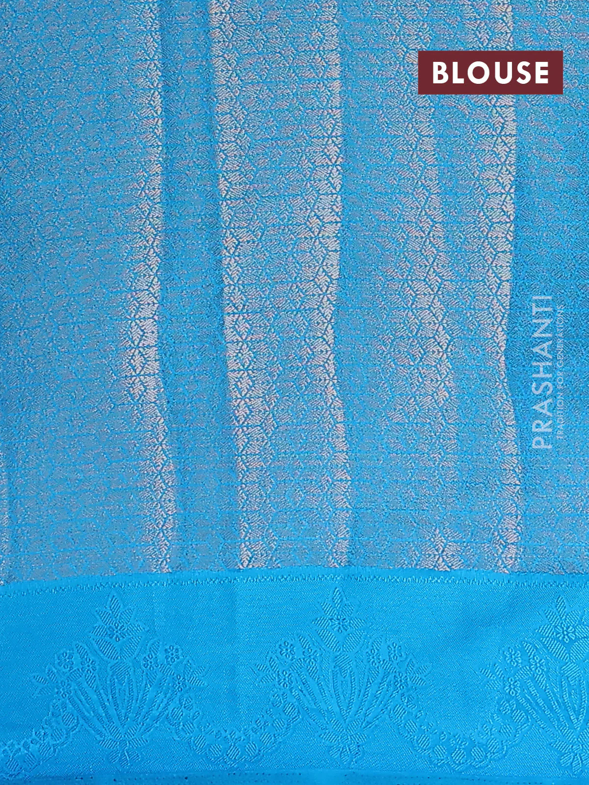 Semi raw silk saree cs blue with allover zari weaves and simple border - Image 4