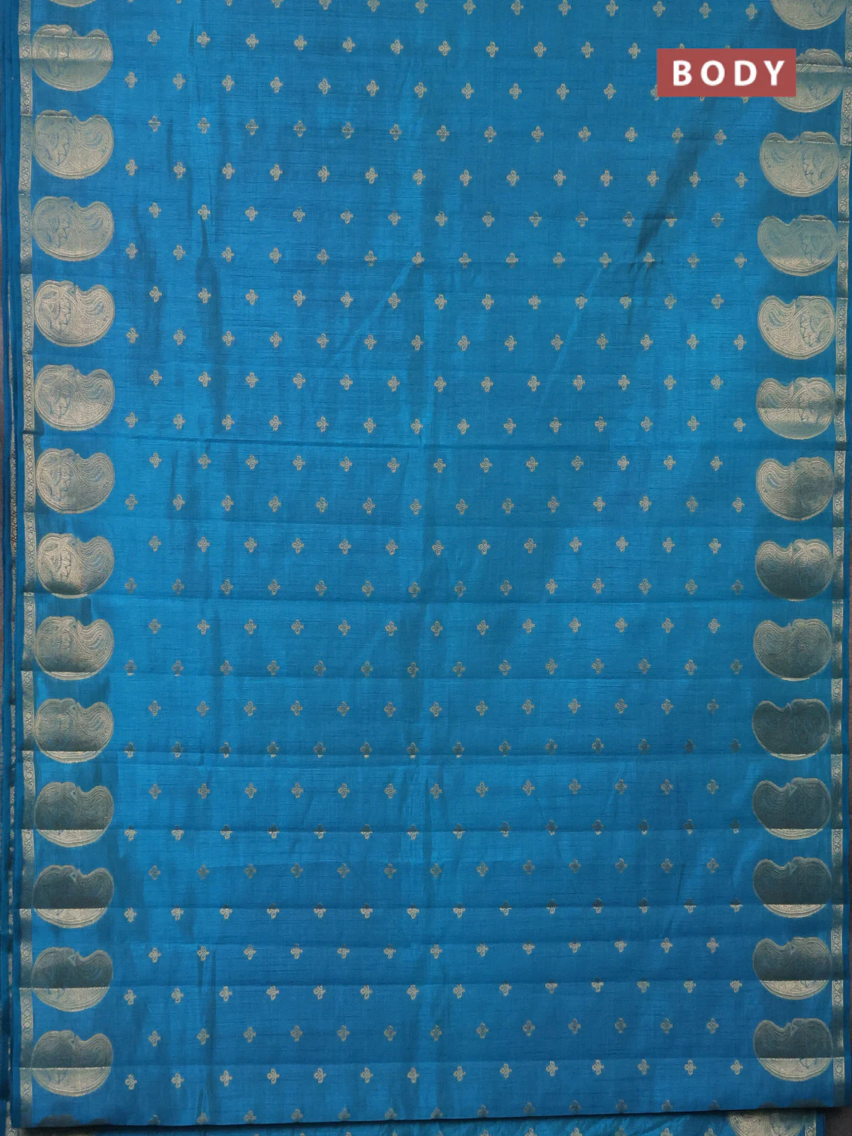 Semi raw silk saree cs blue with allover zari woven 1000 buttas and paisley zari woven butta border - Image 2