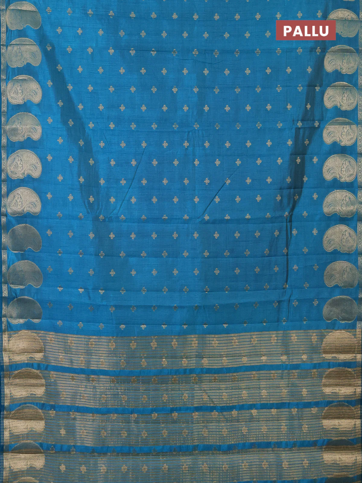 Semi raw silk saree cs blue with allover zari woven 1000 buttas and paisley zari woven butta border - Image 3
