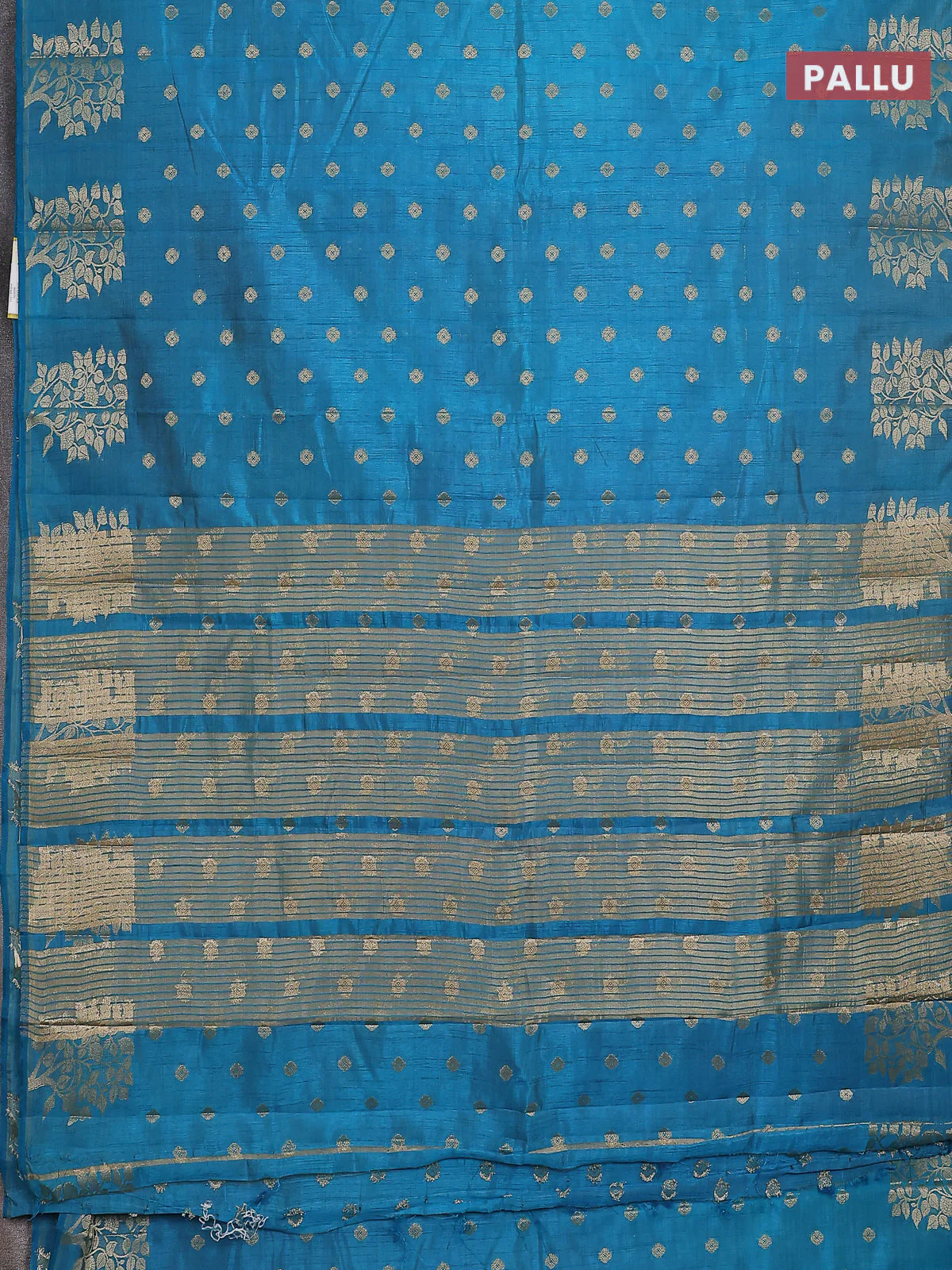 Semi raw silk saree cs blue with allover zari woven 1000 buttas and zari woven butta border - Image 3