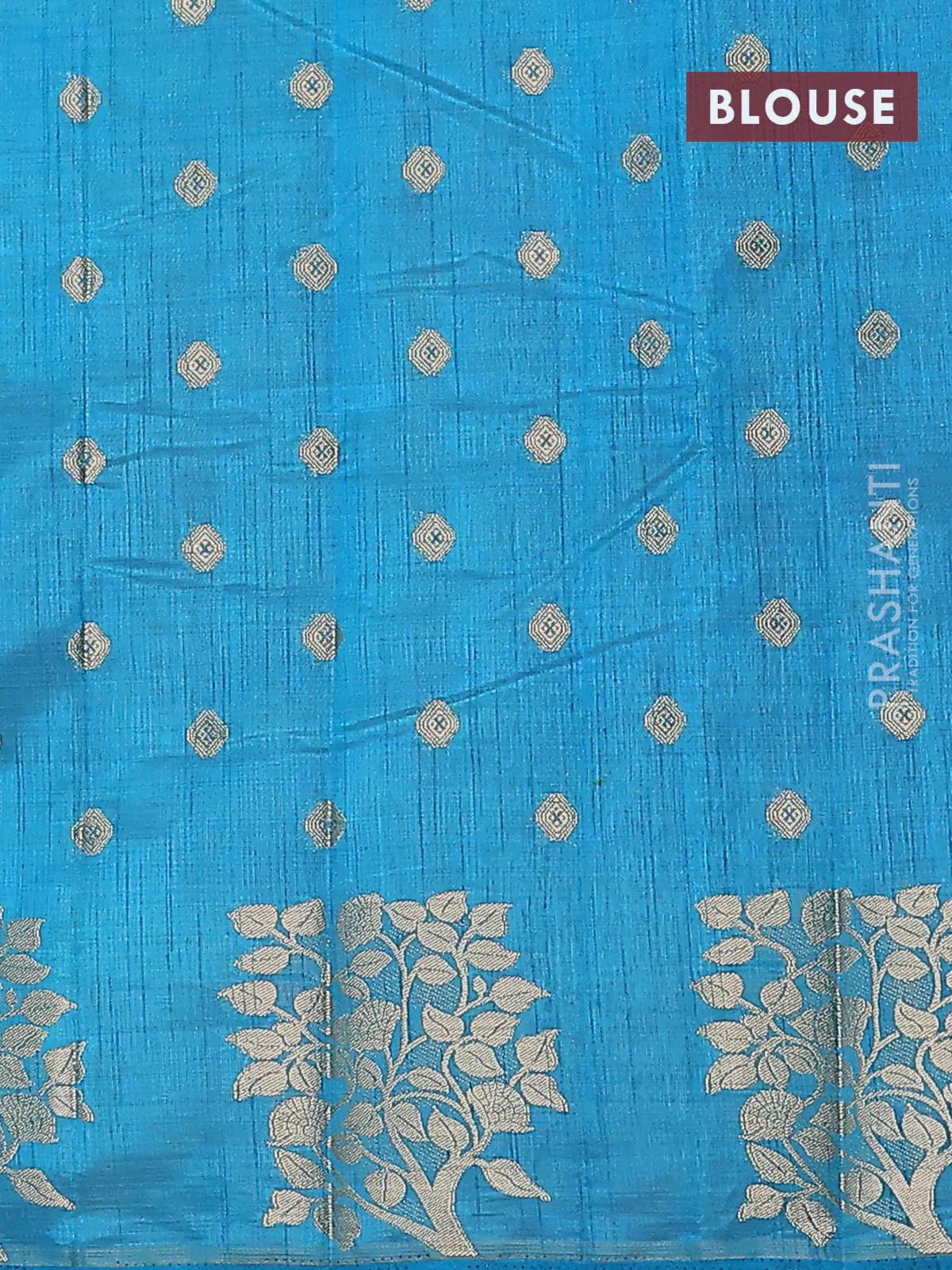 Semi raw silk saree cs blue with allover zari woven 1000 buttas and zari woven butta border - Image 4