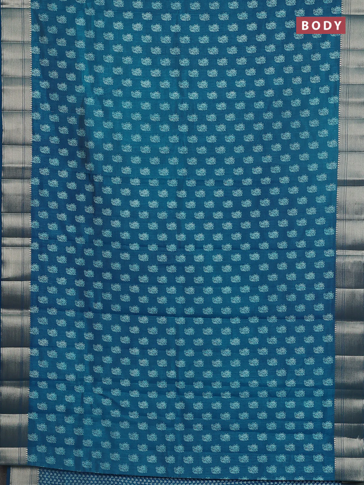Semi raw silk saree cs blue with butta prints and zari woven border - Image 2