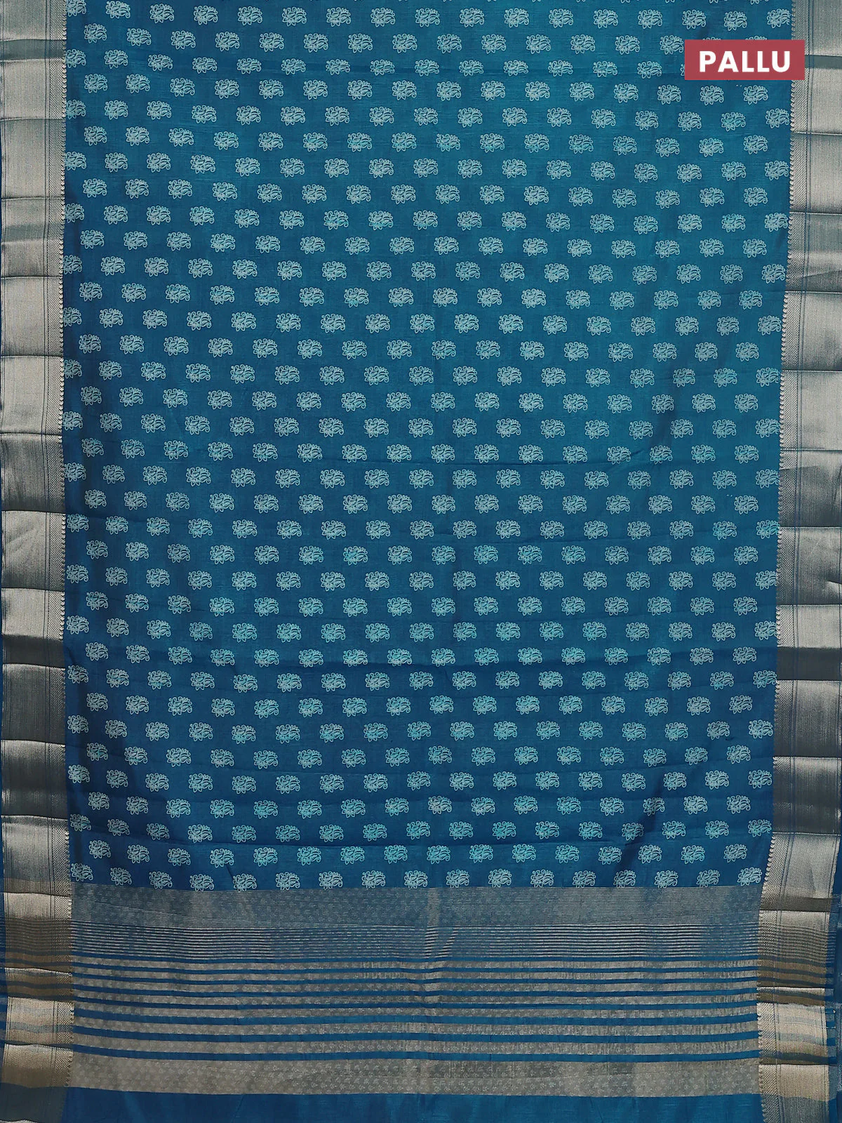 Semi raw silk saree cs blue with butta prints and zari woven border - Image 3