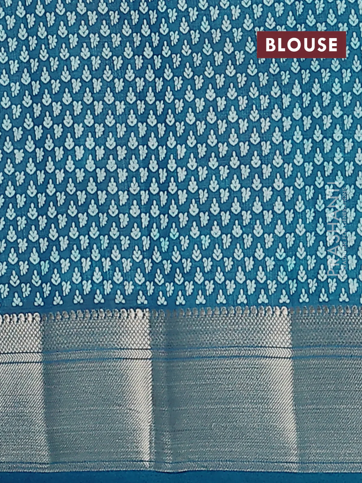 Semi raw silk saree cs blue with butta prints and zari woven border - Image 4