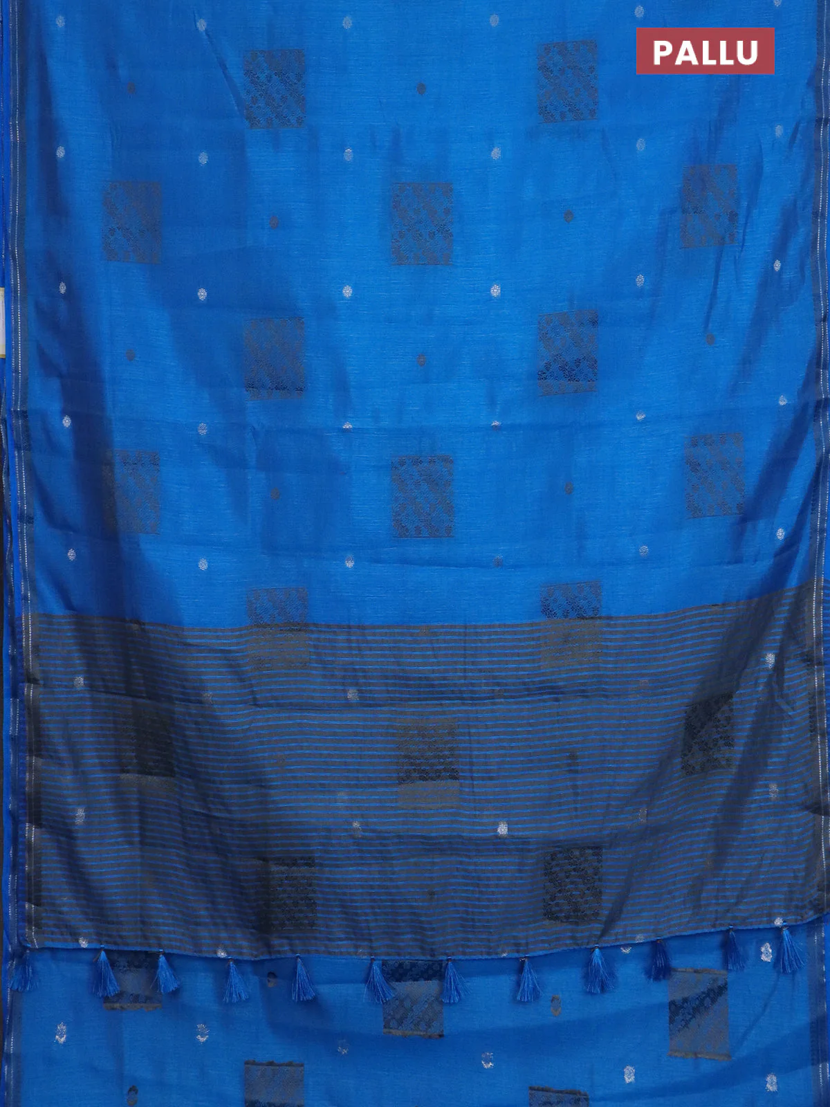 Semi raw silk saree cs blue with thread & zari woven buttas and woven border - Image 3