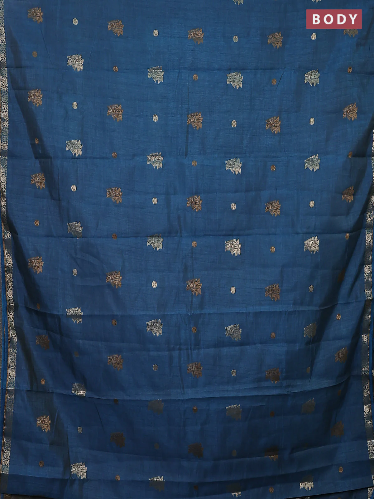 Semi raw silk saree cs blue with woven buttas and zari woven border - Image 2