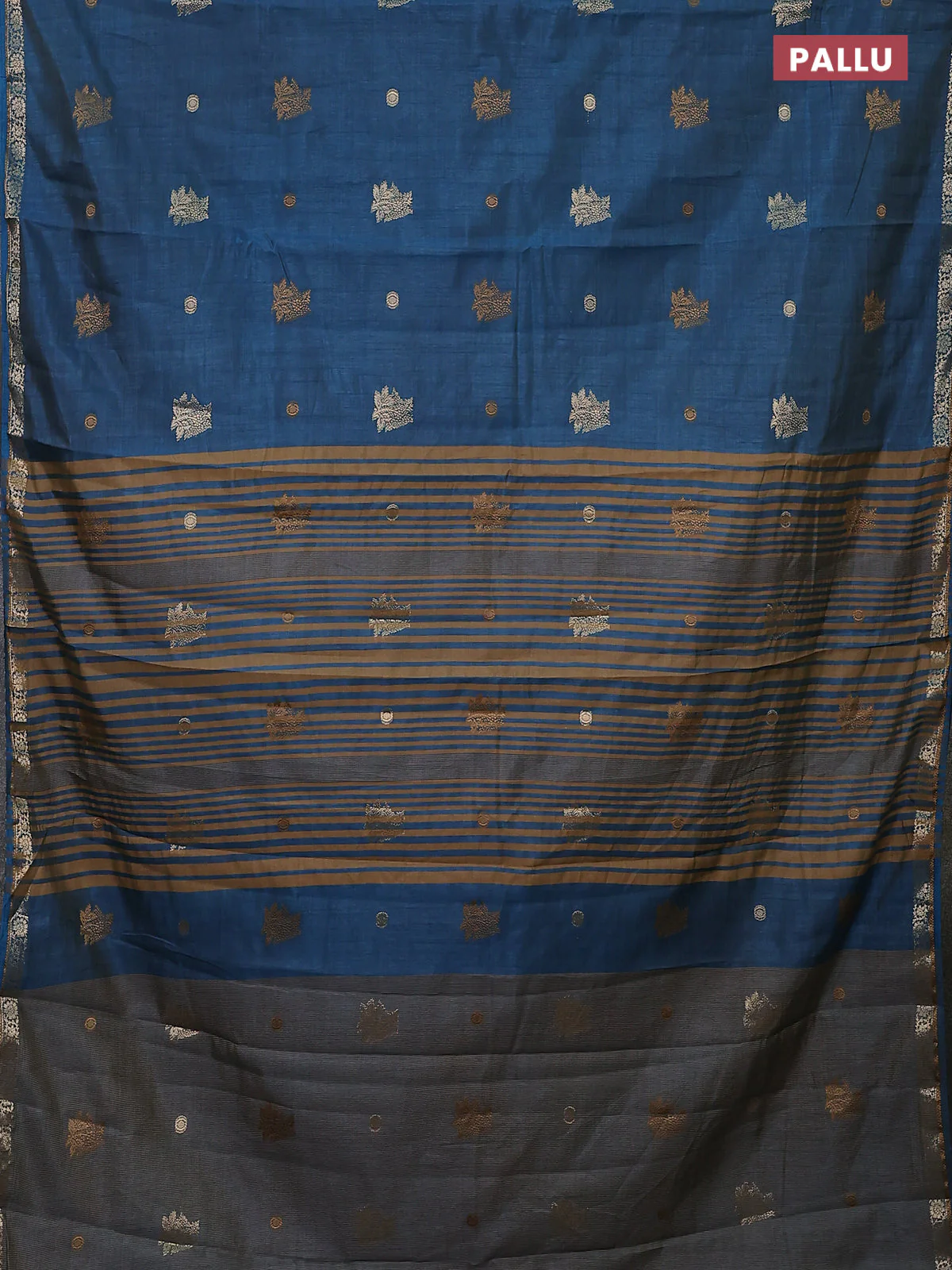 Semi raw silk saree cs blue with woven buttas and zari woven border - Image 3