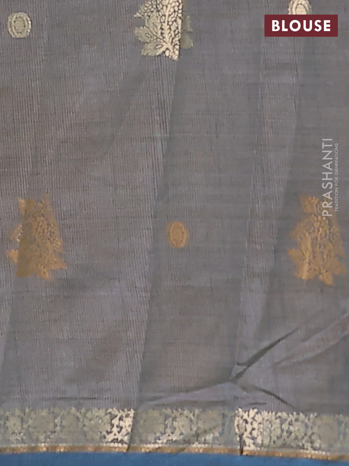Semi raw silk saree cs blue with woven buttas and zari woven border - Image 4