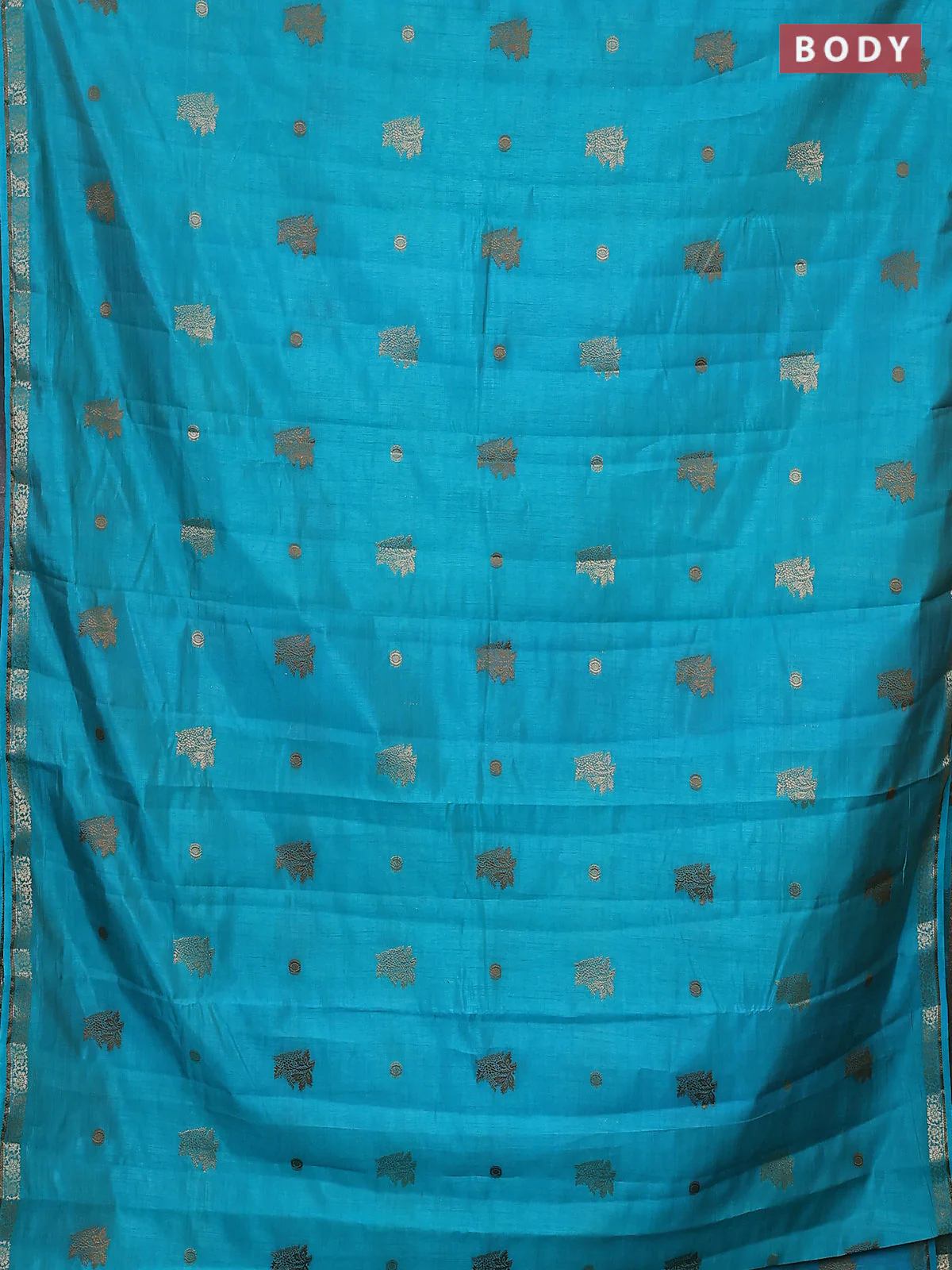 Semi raw silk saree cs blue with woven buttas and zari woven border - Image 2