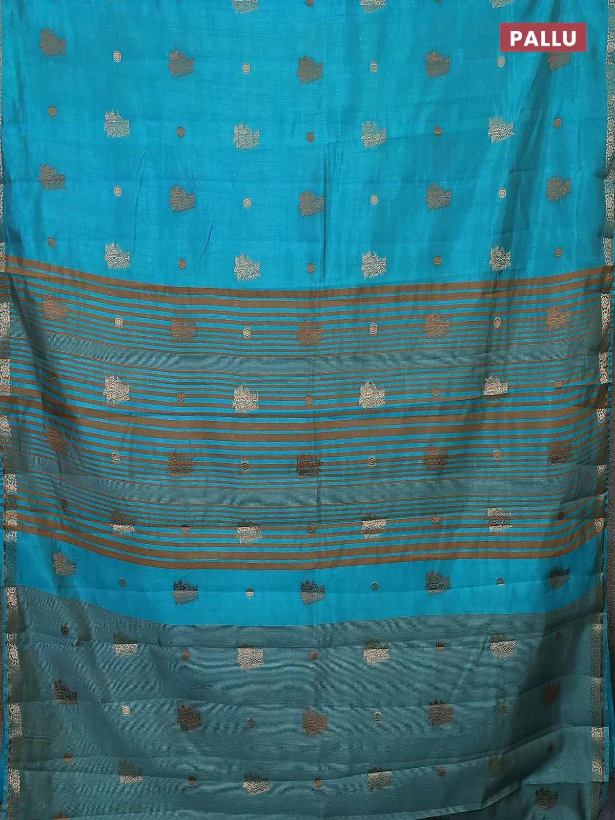 Semi raw silk saree cs blue with woven buttas and zari woven border - Image 3