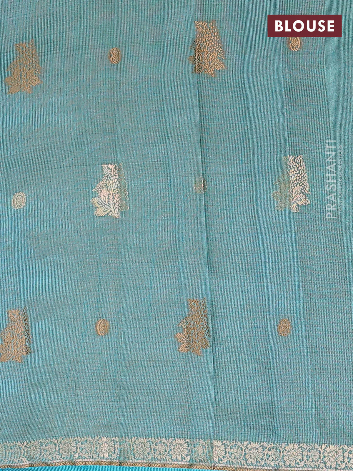 Semi raw silk saree cs blue with woven buttas and zari woven border - Image 4