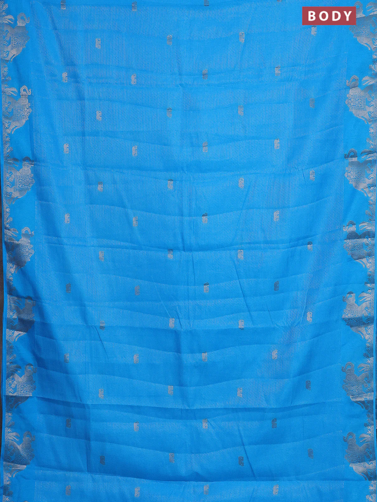Semi raw silk saree cs blue with zari weaves & elephant buttas and elephant design zari woven border - Image 2