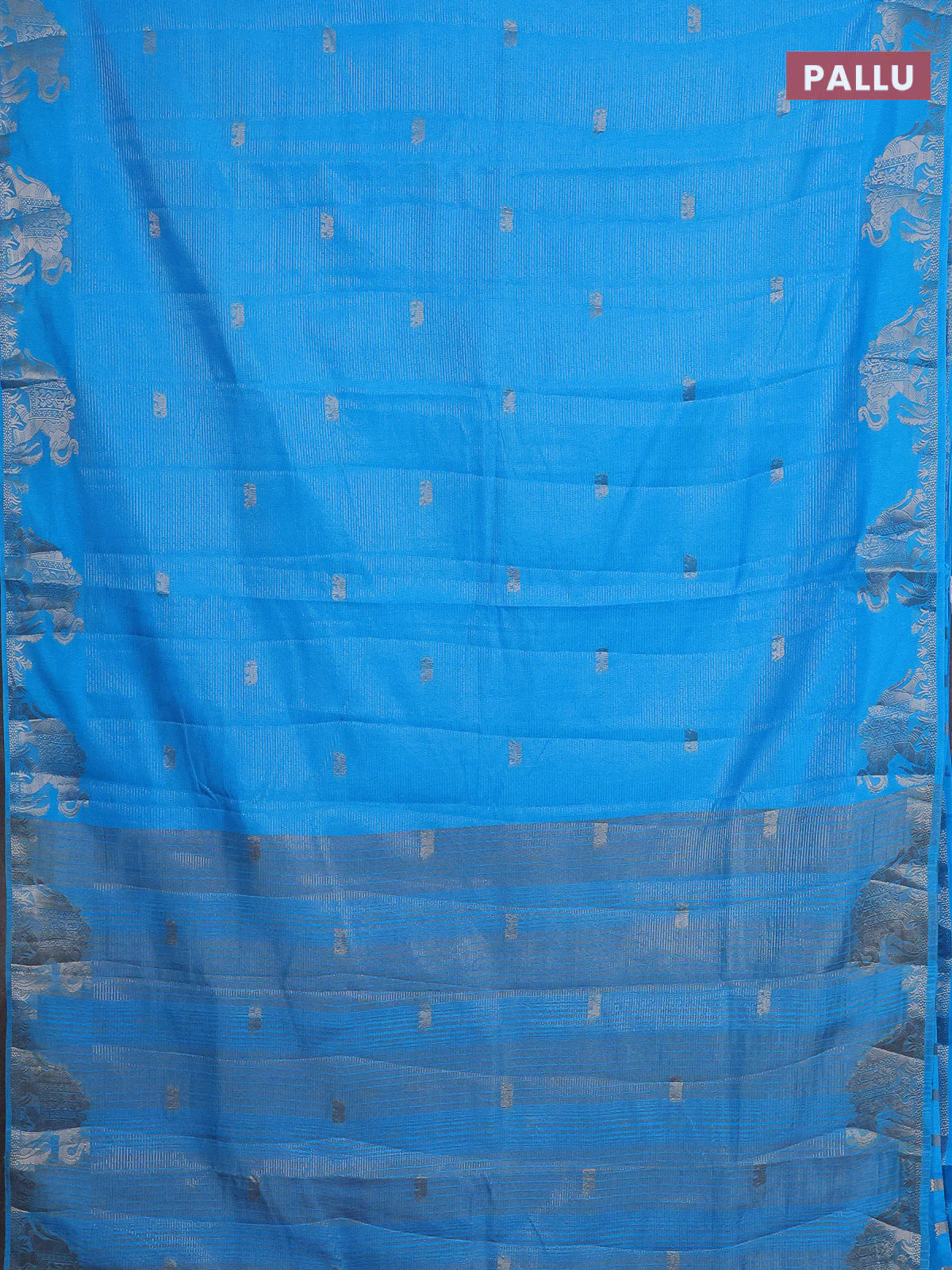 Semi raw silk saree cs blue with zari weaves & elephant buttas and elephant design zari woven border - Image 3