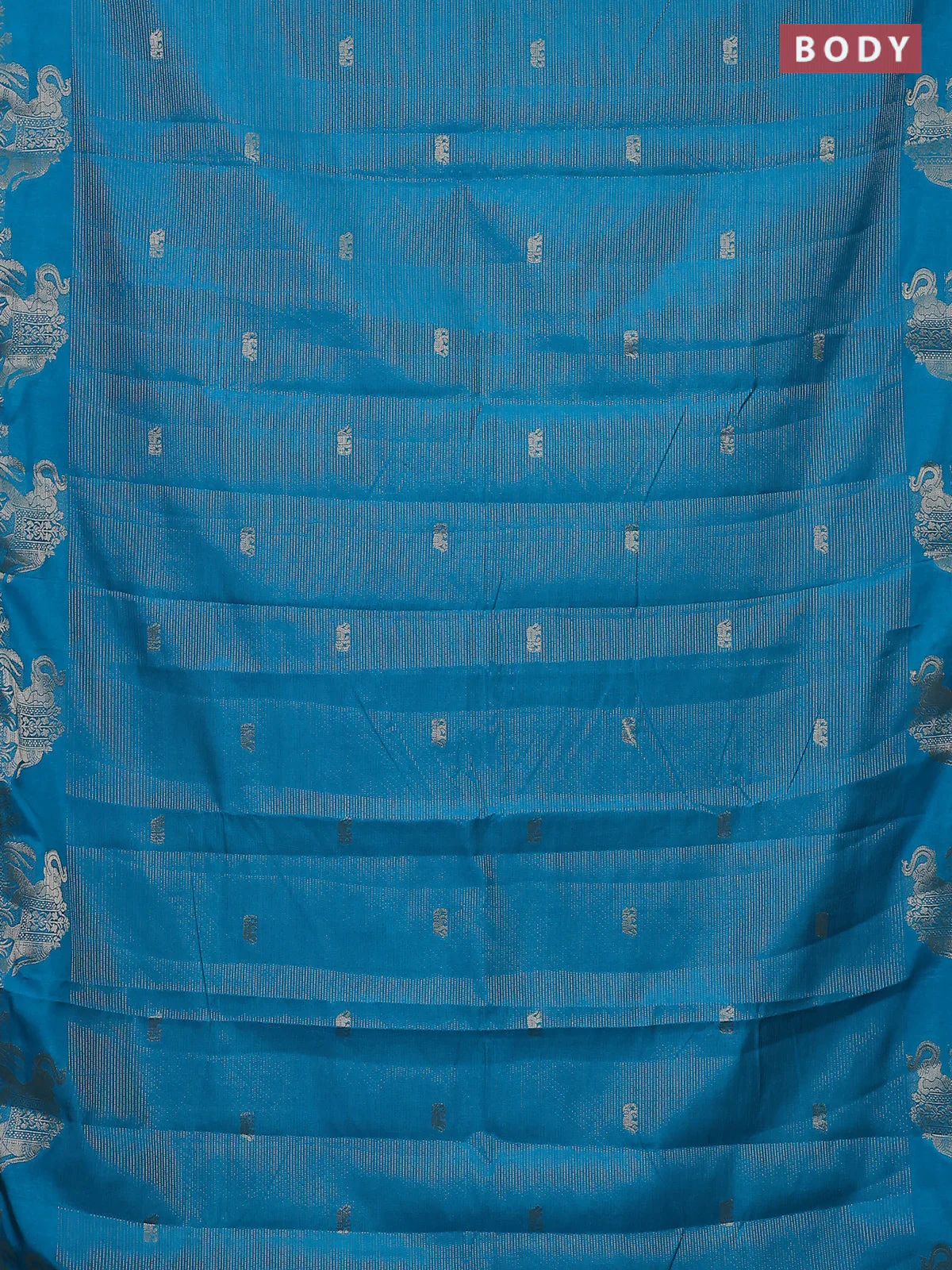 Semi raw silk saree cs blue with zari weaves & elephant buttas and elephant design zari woven border - Image 2