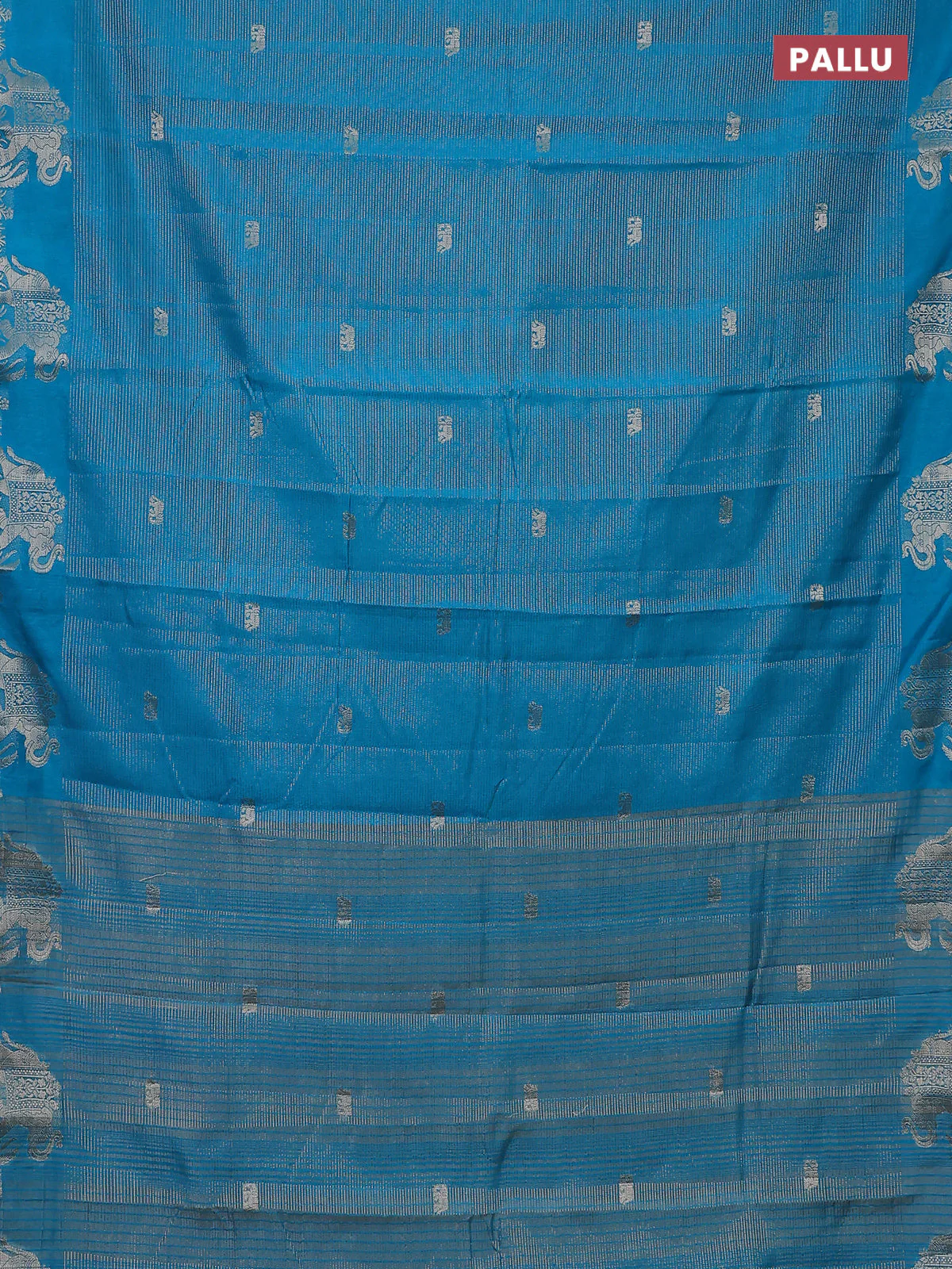 Semi raw silk saree cs blue with zari weaves & elephant buttas and elephant design zari woven border - Image 3