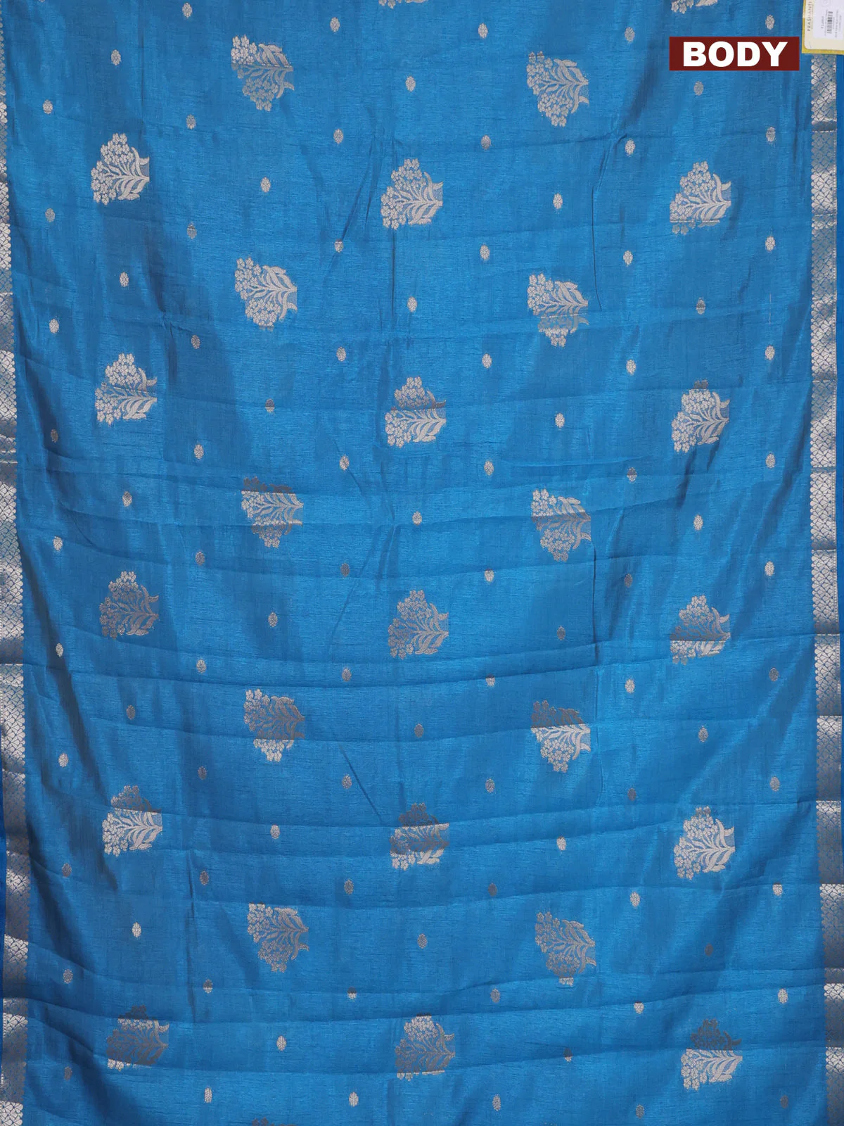 Semi raw silk saree cs blue with zari woven buttas and zari woven border - Image 2