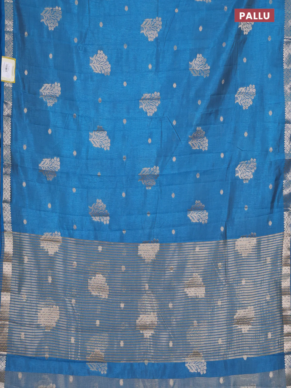 Semi raw silk saree cs blue with zari woven buttas and zari woven border - Image 3