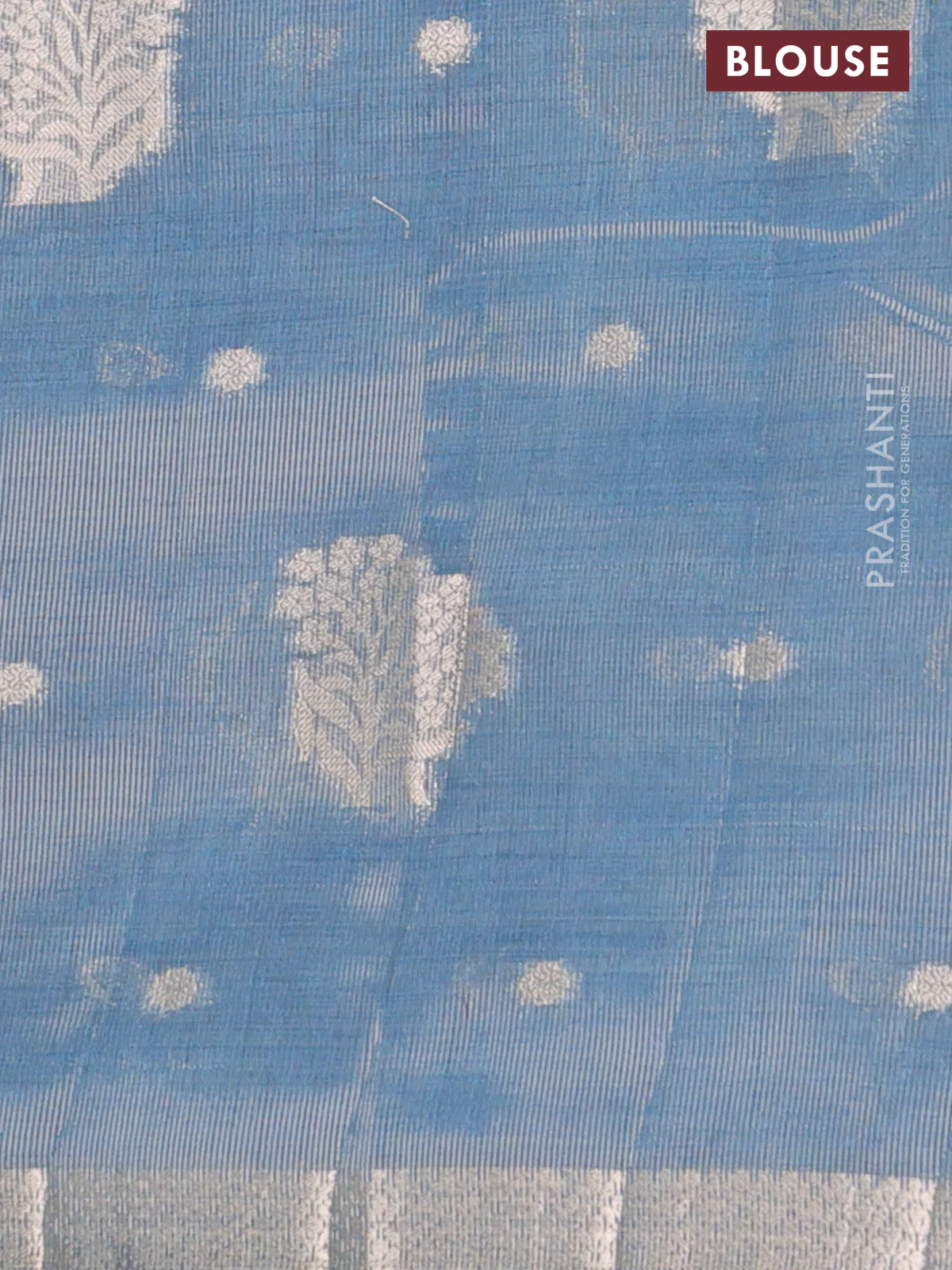 Semi raw silk saree cs blue with zari woven buttas and zari woven border - Image 4