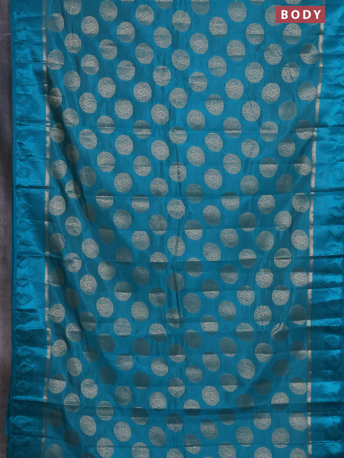 Semi raw silk saree cs blue with zari woven buttas and zari woven simple border - Image 2
