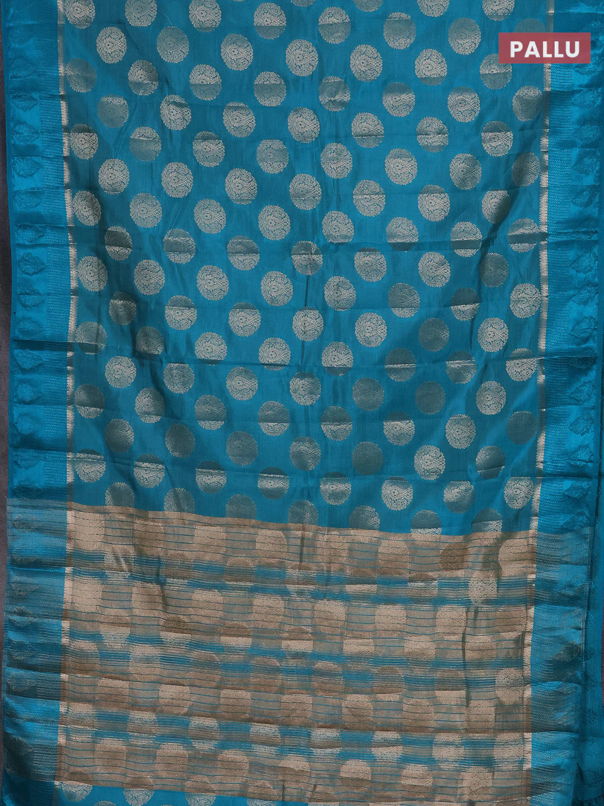 Semi raw silk saree cs blue with zari woven buttas and zari woven simple border - Image 3