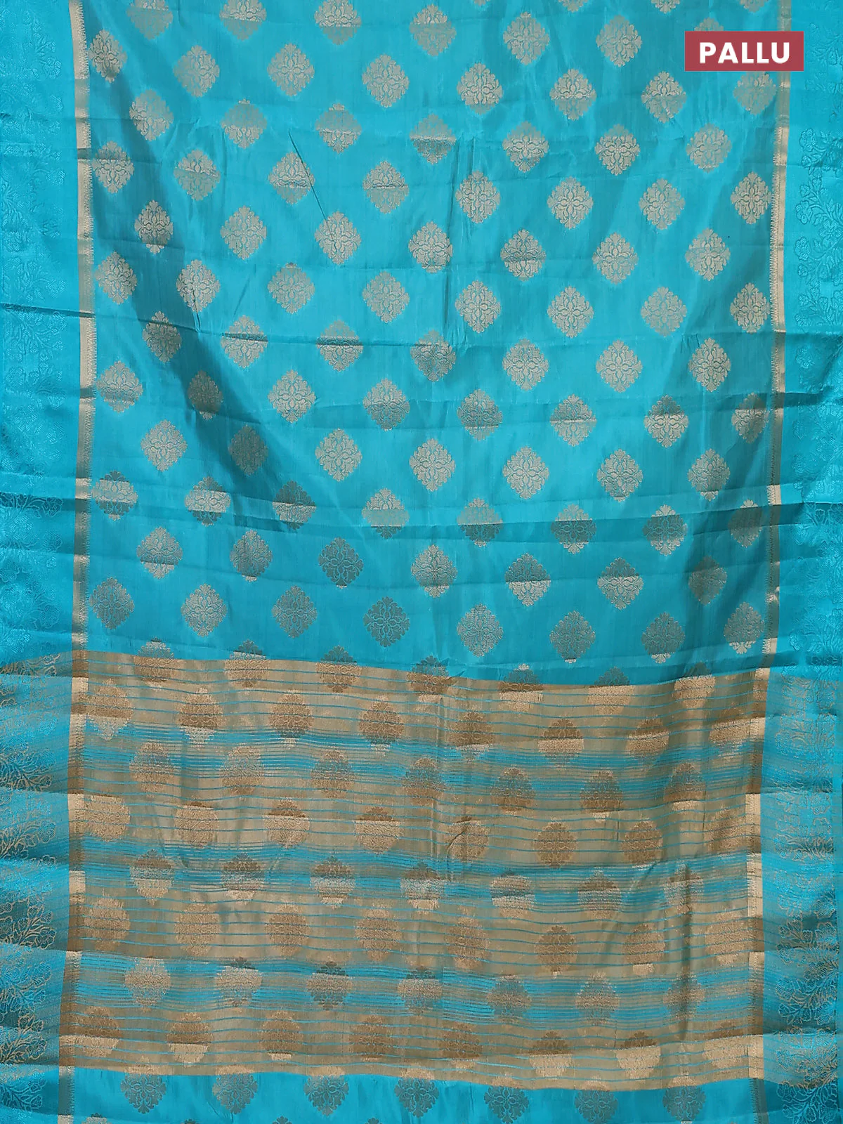 Semi raw silk saree cs blue with zari woven buttas and zari woven simple border - Image 3
