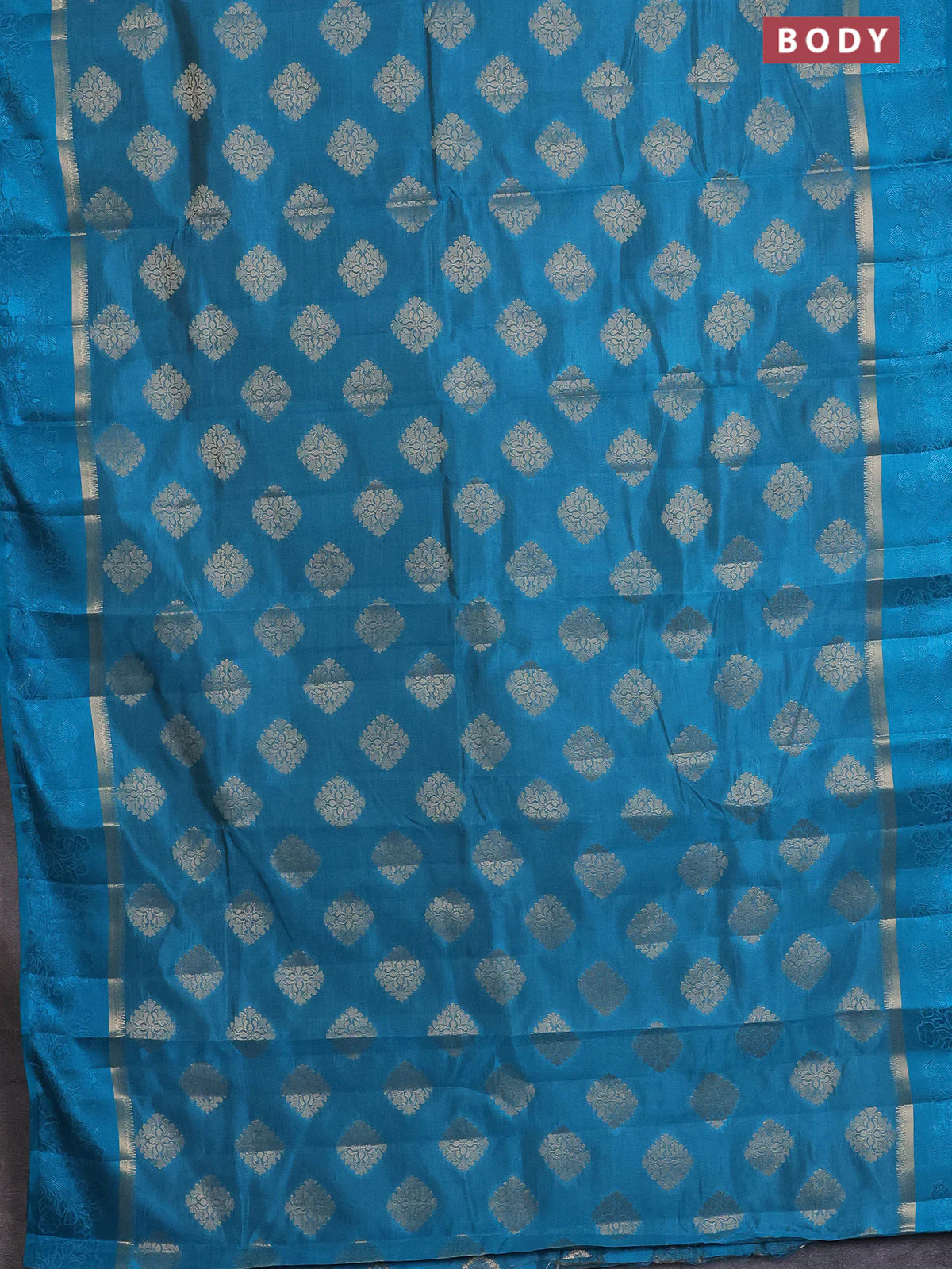 Semi raw silk saree cs blue with zari woven buttas and zari woven simple border - Image 2