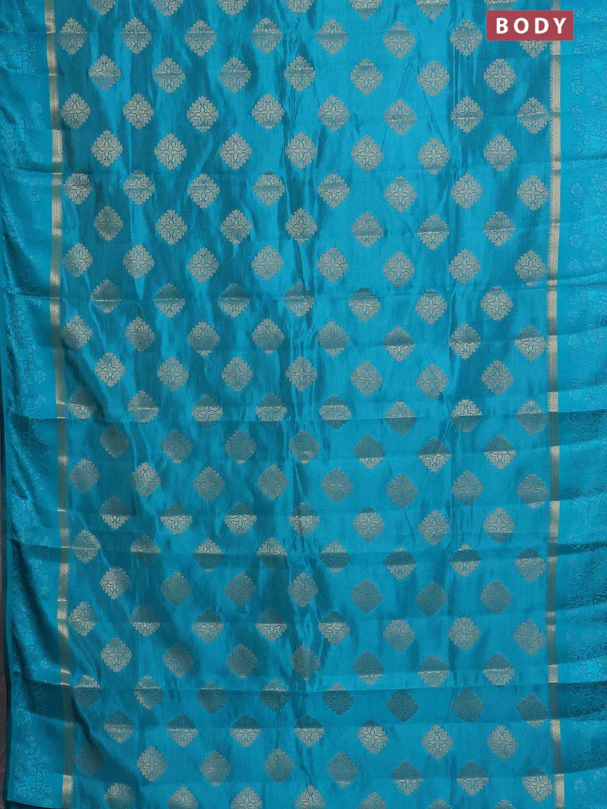 Semi raw silk saree cs blue with zari woven buttas and zari woven simple border - Image 2