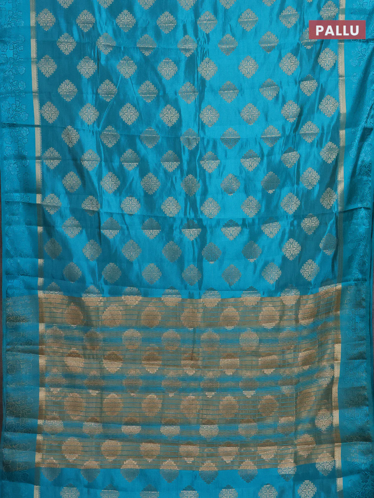 Semi raw silk saree cs blue with zari woven buttas and zari woven simple border - Image 3