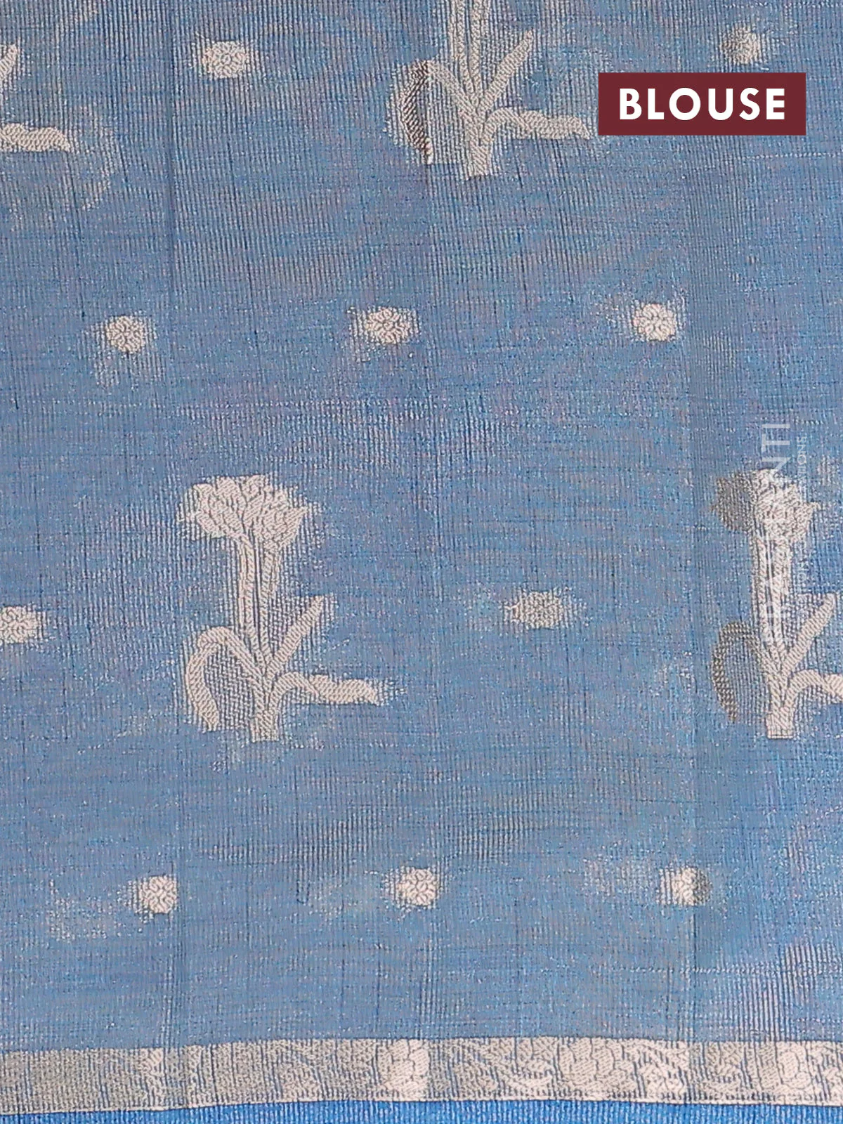 Semi raw silk saree cs blue with zari woven floral buttas and small zari woven border - Image 4