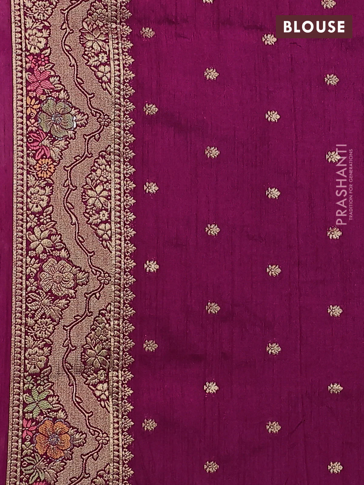 Semi raw silk saree dark magenta pink and allover jamdhani weaves and zari woven border - Image 3
