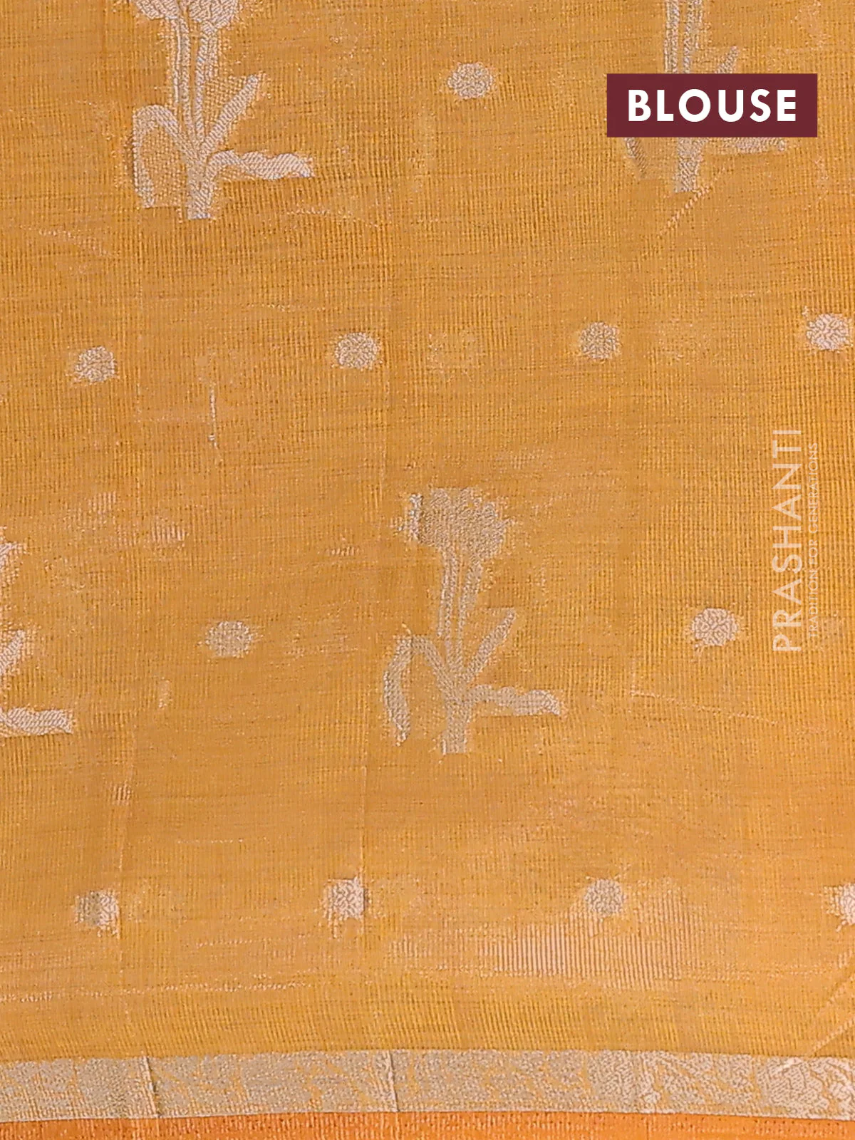 Semi raw silk saree dark mustard with zari woven floral buttas and small zari woven border - Image 4