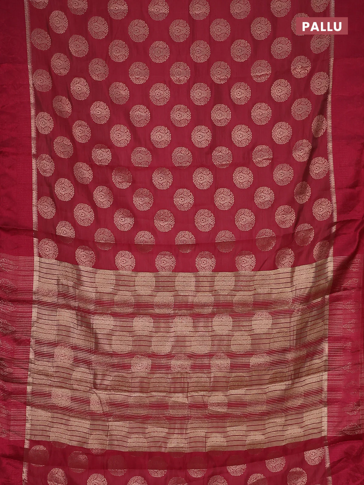 Semi raw silk saree dark pibk with zari woven buttas and zari woven simple border - Image 3