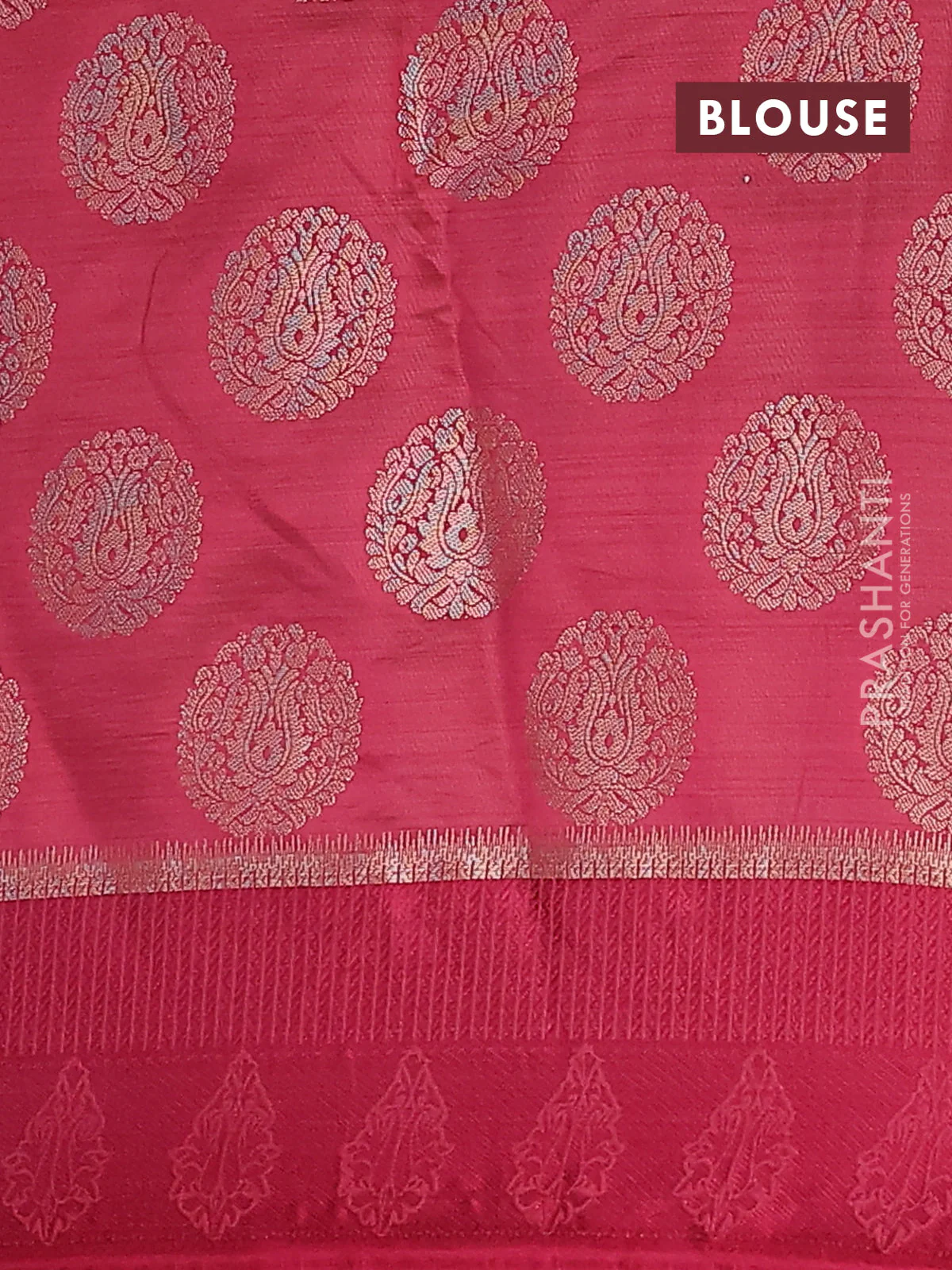 Semi raw silk saree dark pibk with zari woven buttas and zari woven simple border - Image 4
