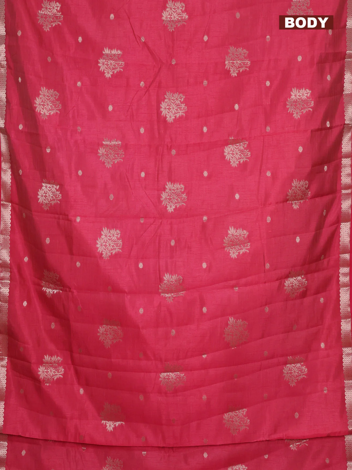 Semi raw silk saree dark pink with zari woven buttas and zari woven border - Image 2
