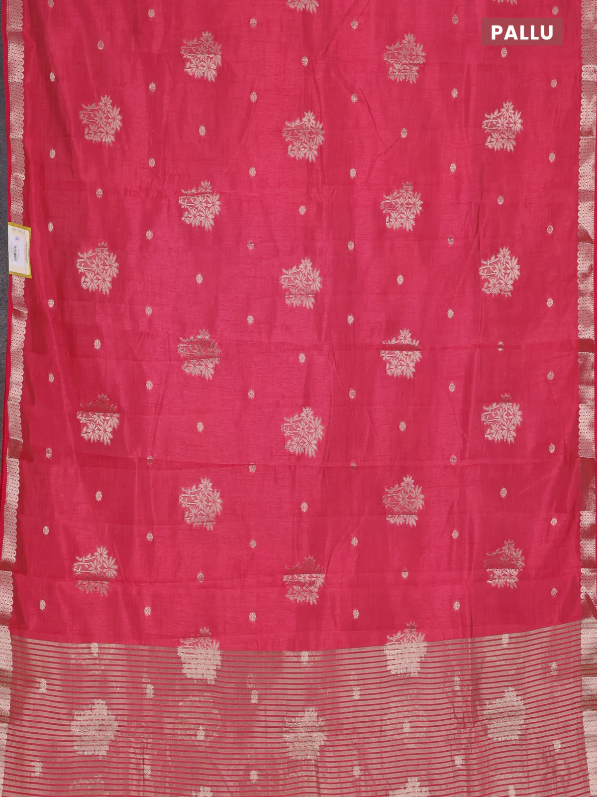 Semi raw silk saree dark pink with zari woven buttas and zari woven border - Image 3