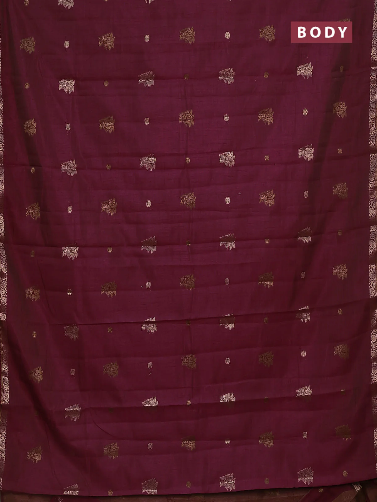 Semi raw silk saree deep maroon with woven buttas and zari woven border - Image 2
