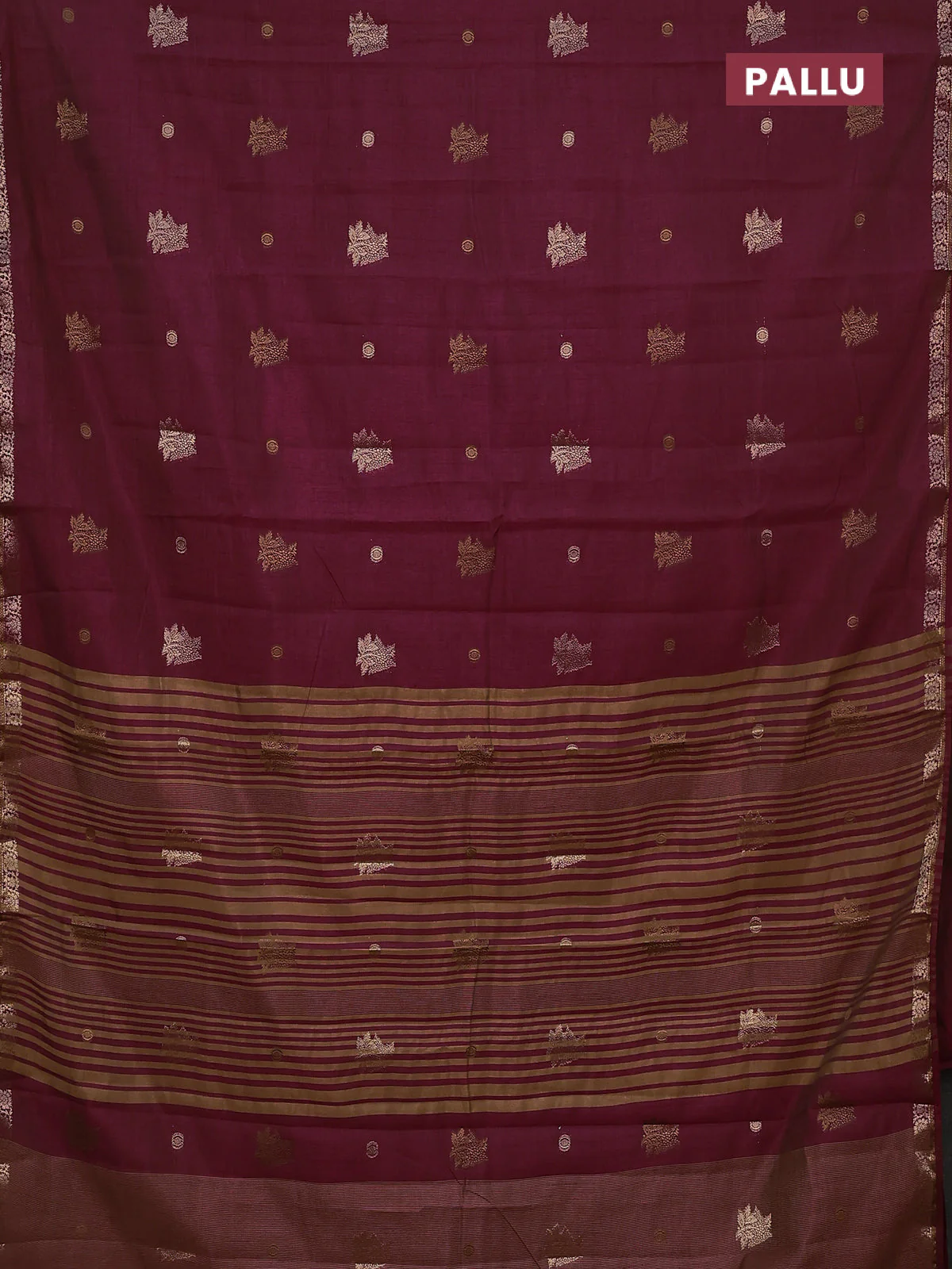 Semi raw silk saree deep maroon with woven buttas and zari woven border - Image 3