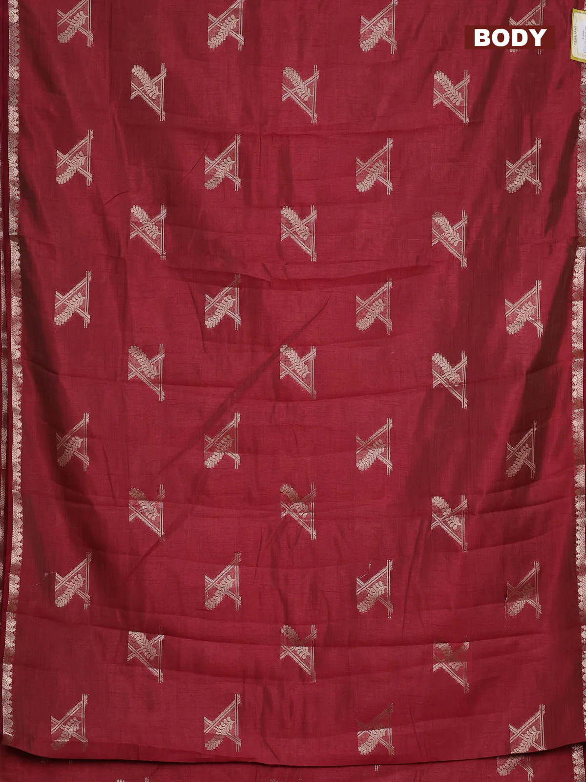 Semi raw silk saree deep maroon with zari woven buttas and zari woven border - Image 2