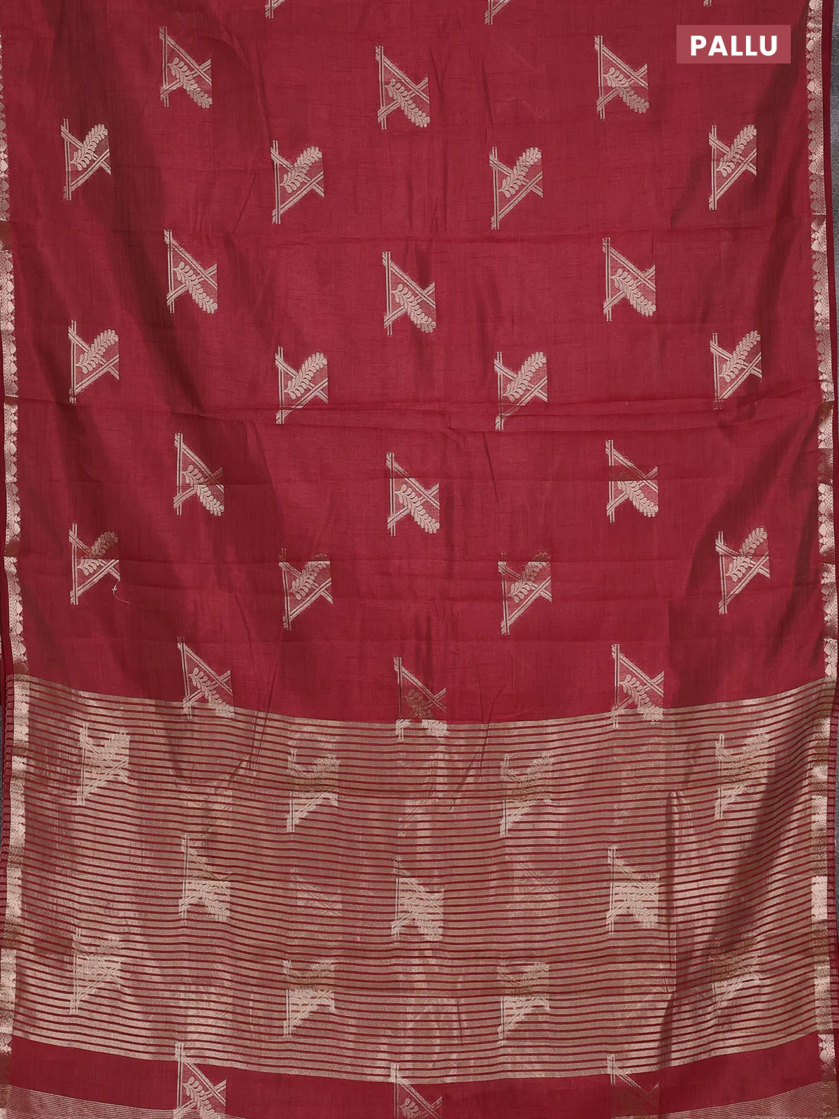 Semi raw silk saree deep maroon with zari woven buttas and zari woven border - Image 3