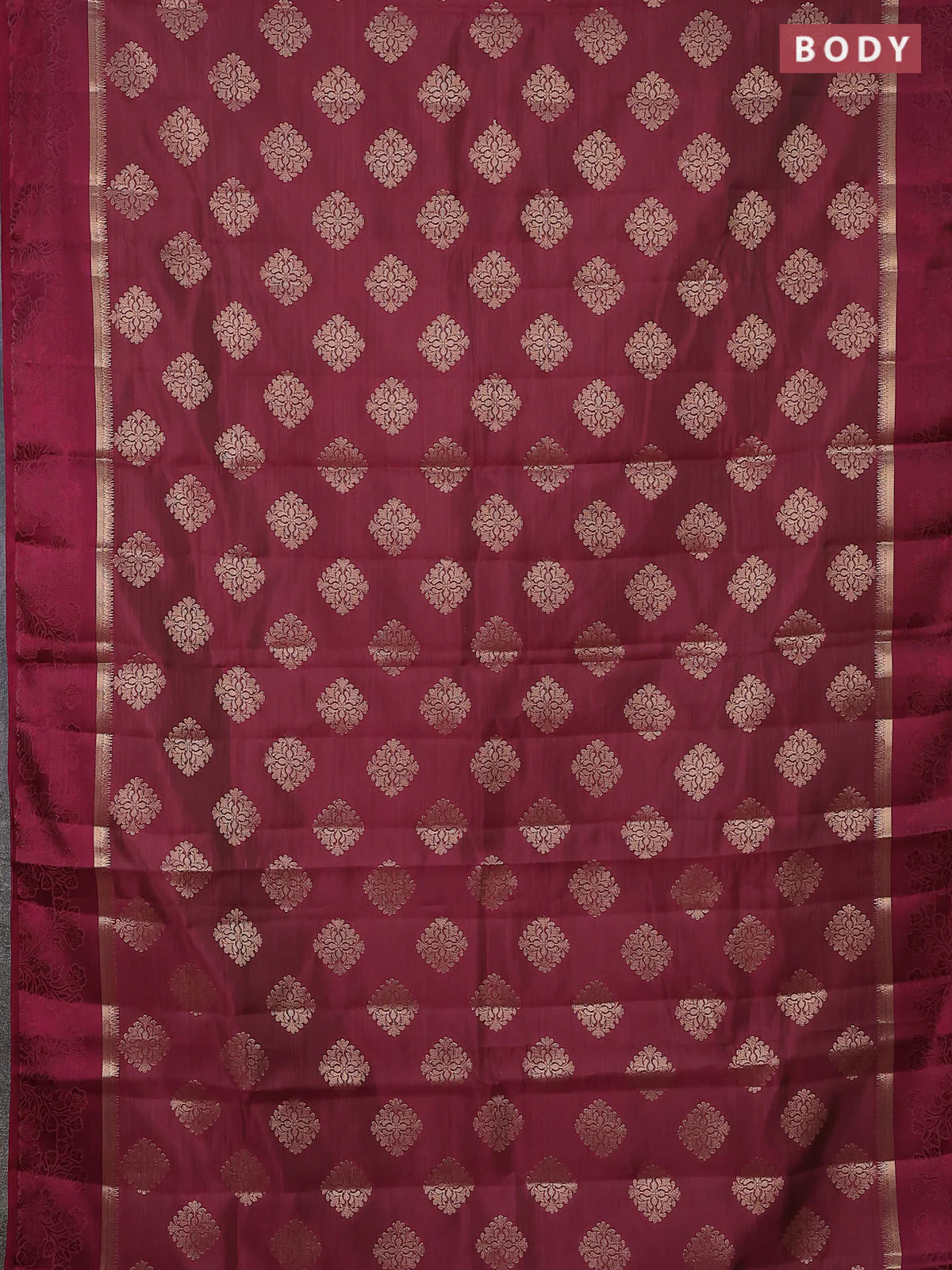 Semi raw silk saree deep maroon with zari woven buttas and zari woven simple border - Image 2