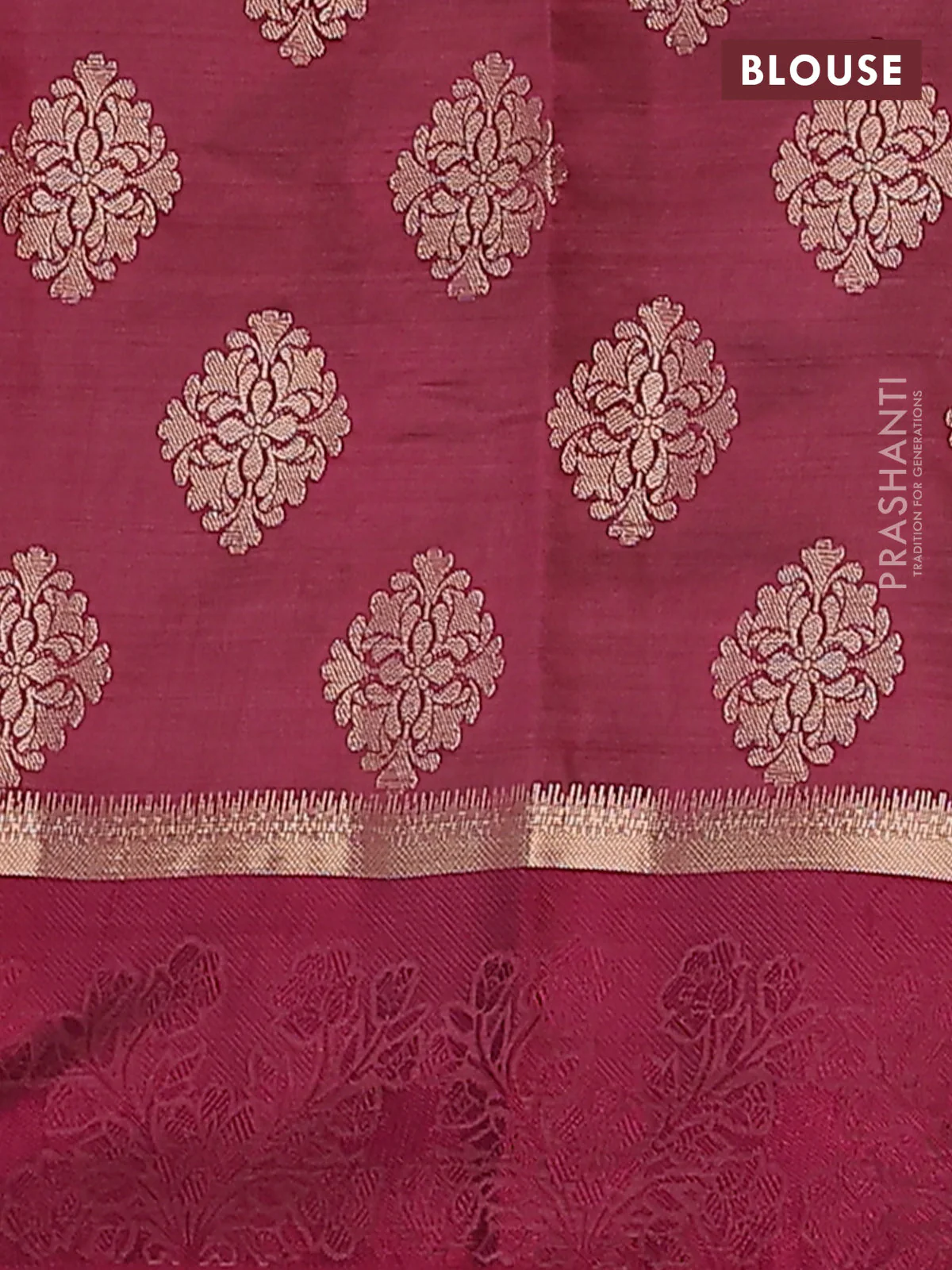 Semi raw silk saree deep maroon with zari woven buttas and zari woven simple border - Image 4