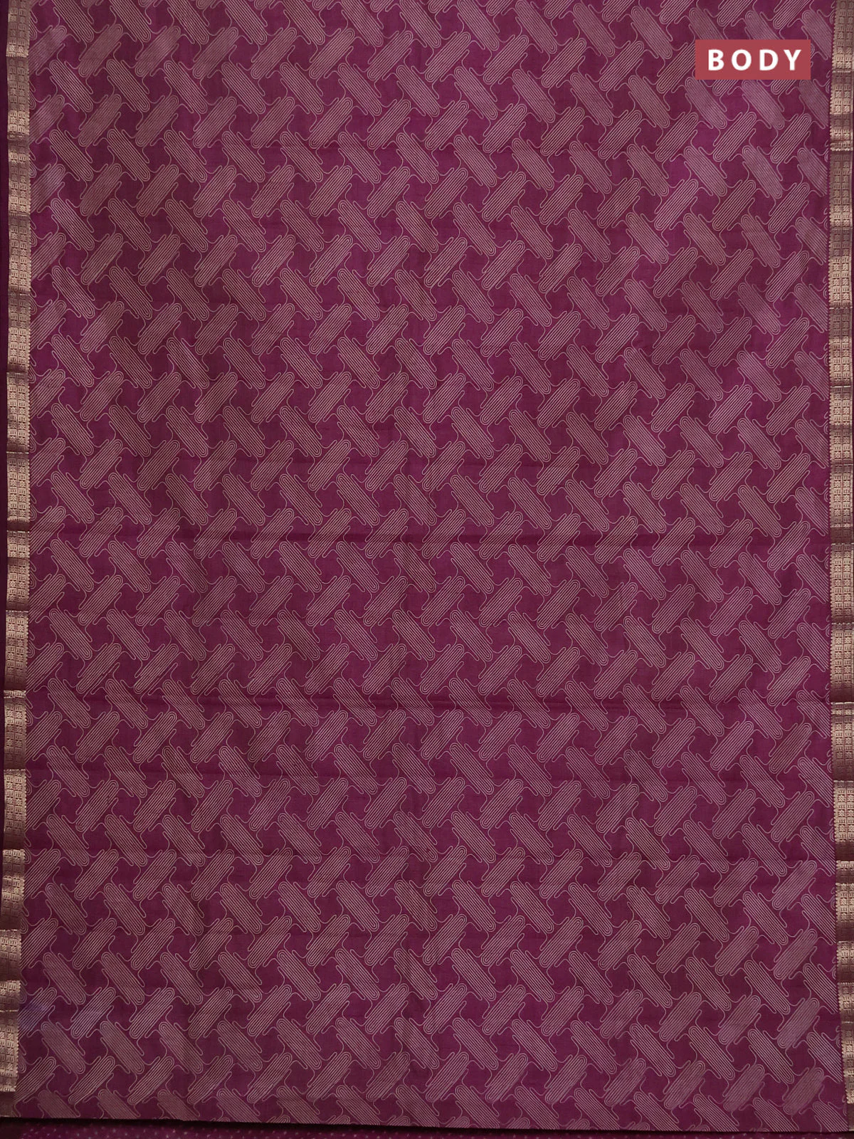 Semi raw silk saree deep purple with allover geometric prints and zari woven border - Image 2