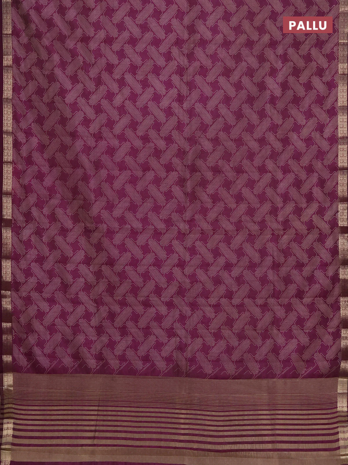 Semi raw silk saree deep purple with allover geometric prints and zari woven border - Image 3