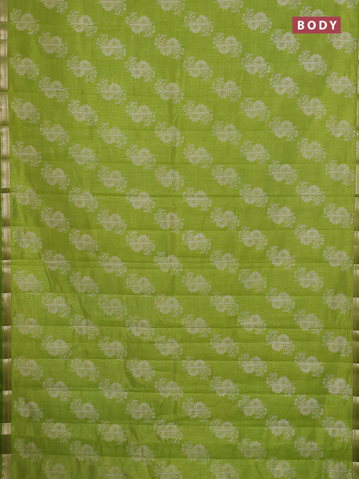 Semi raw silk saree fluorescent green with butta prints and zari woven border - Image 2