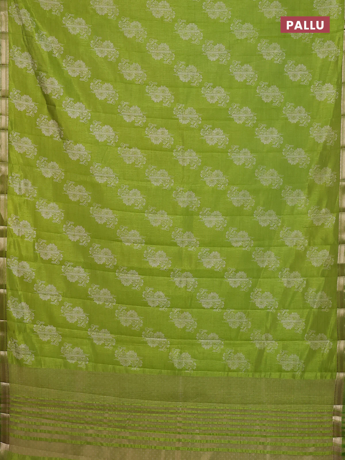 Semi raw silk saree fluorescent green with butta prints and zari woven border - Image 3