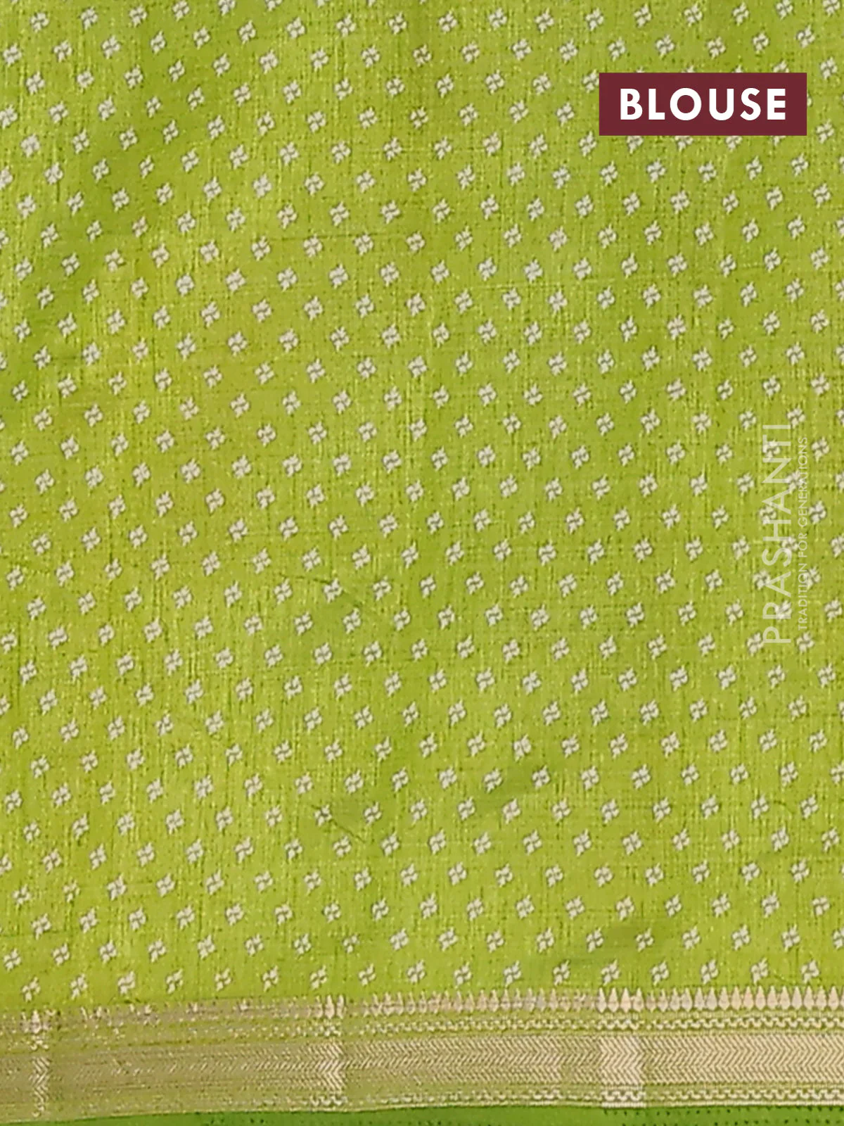 Semi raw silk saree fluorescent green with butta prints and zari woven border - Image 4