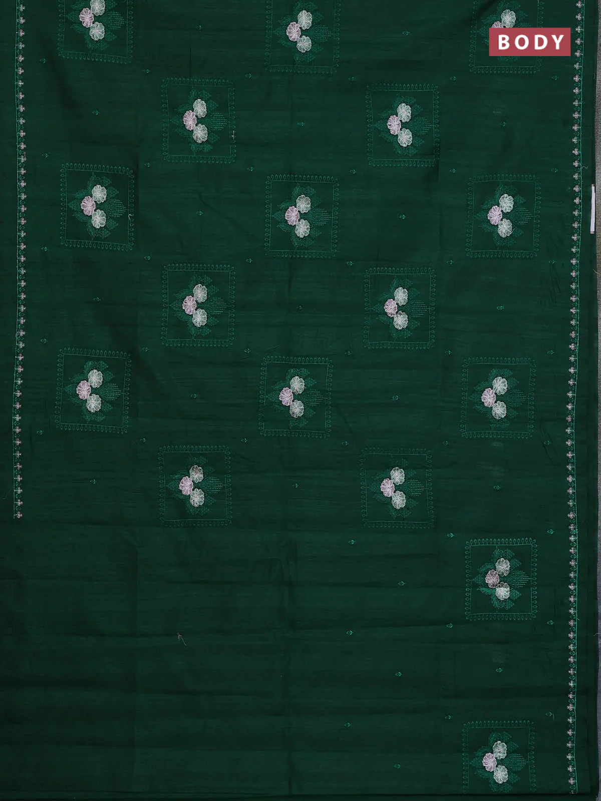 Semi raw silk saree green with allover embroidery buttas and embroidery border - Image 2