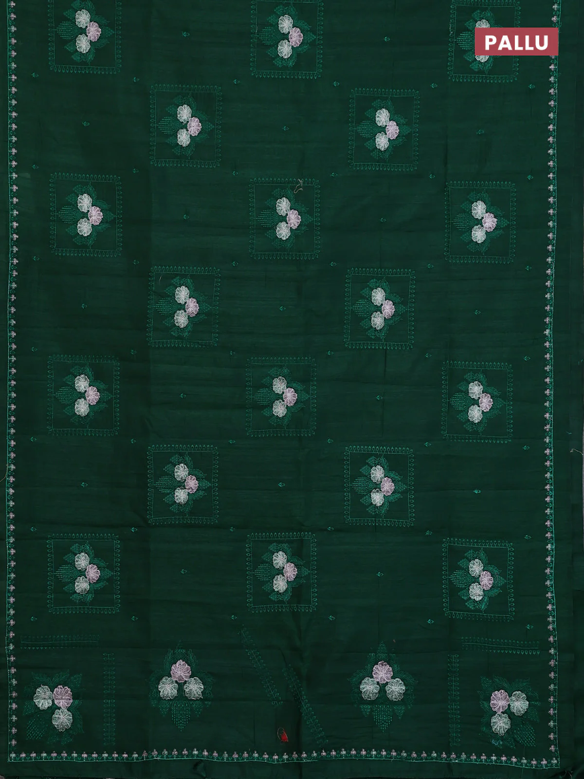 Semi raw silk saree green with allover embroidery buttas and embroidery border - Image 3