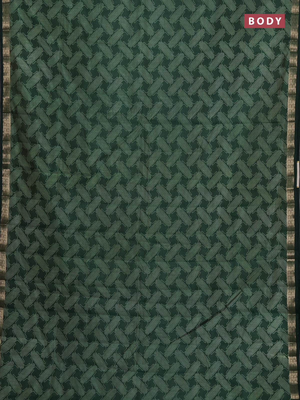 Semi raw silk saree green with allover geometric prints and zari woven border - Image 2